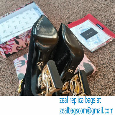 Dolce  &  Gabbana Heel 10.5cm Leather Ankle Boots Suede Black with DG Pop Heel and Strap 2021